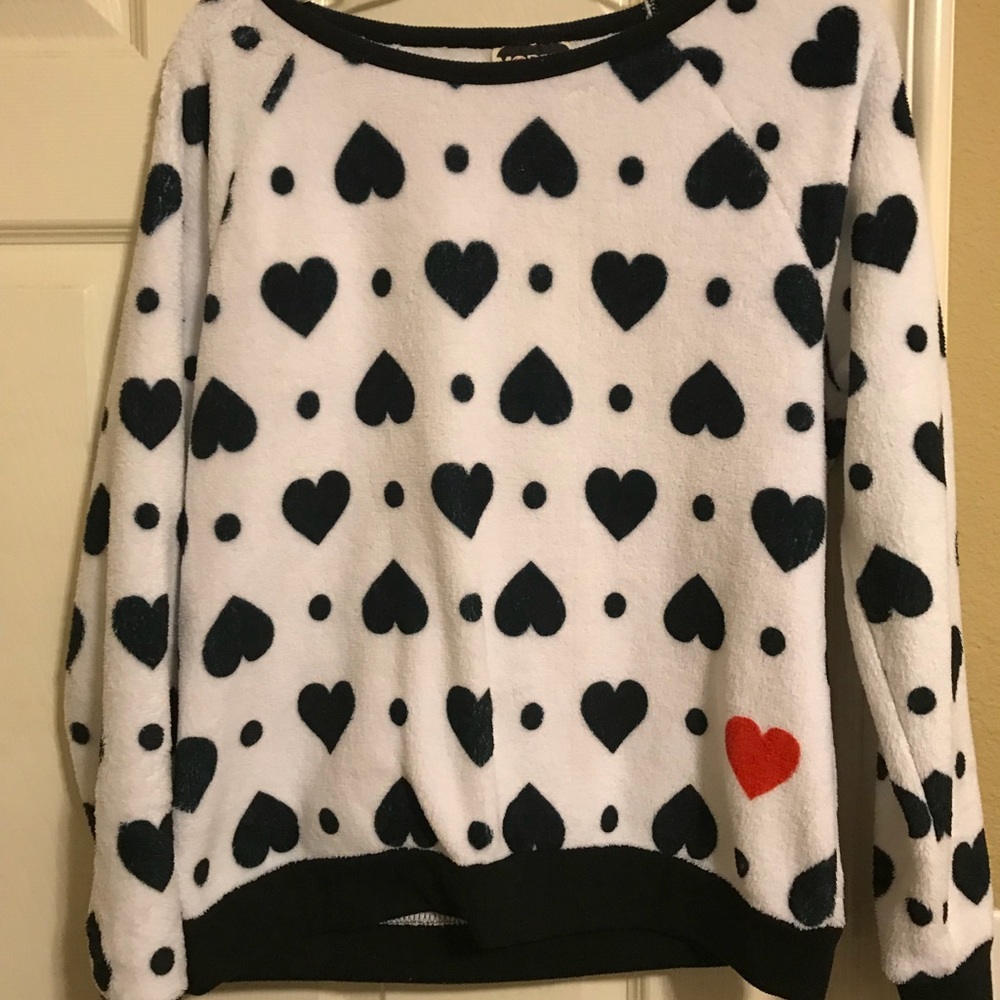 Soft Black and White pullover with hearts.